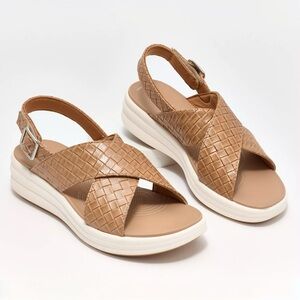 Clarks Warm Beige Drift Sun Slip-On Slingback Wedge Wide Sizing Sandals